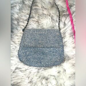 Vintage💙Blue woven crossbody bag with chain strap flap bag vintage bag y2k bag